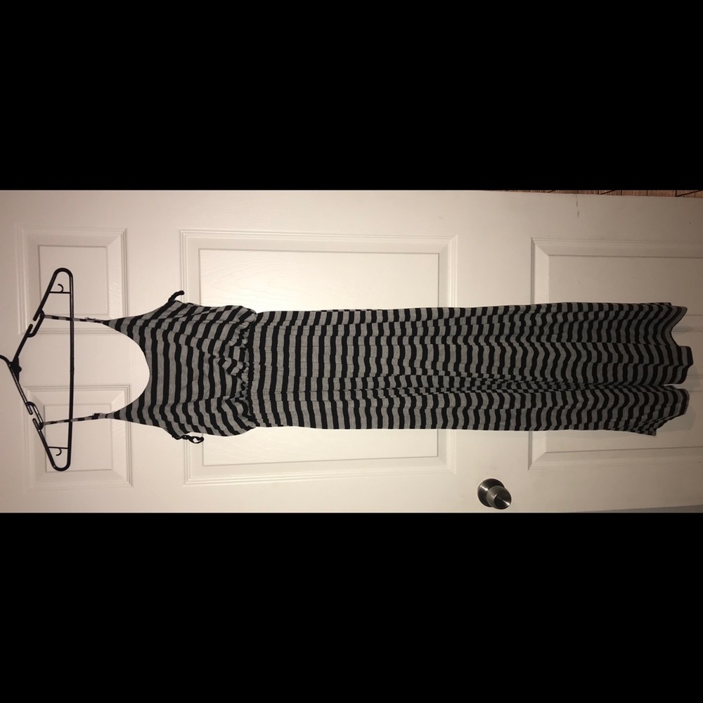 Black and gray striped maxi dress